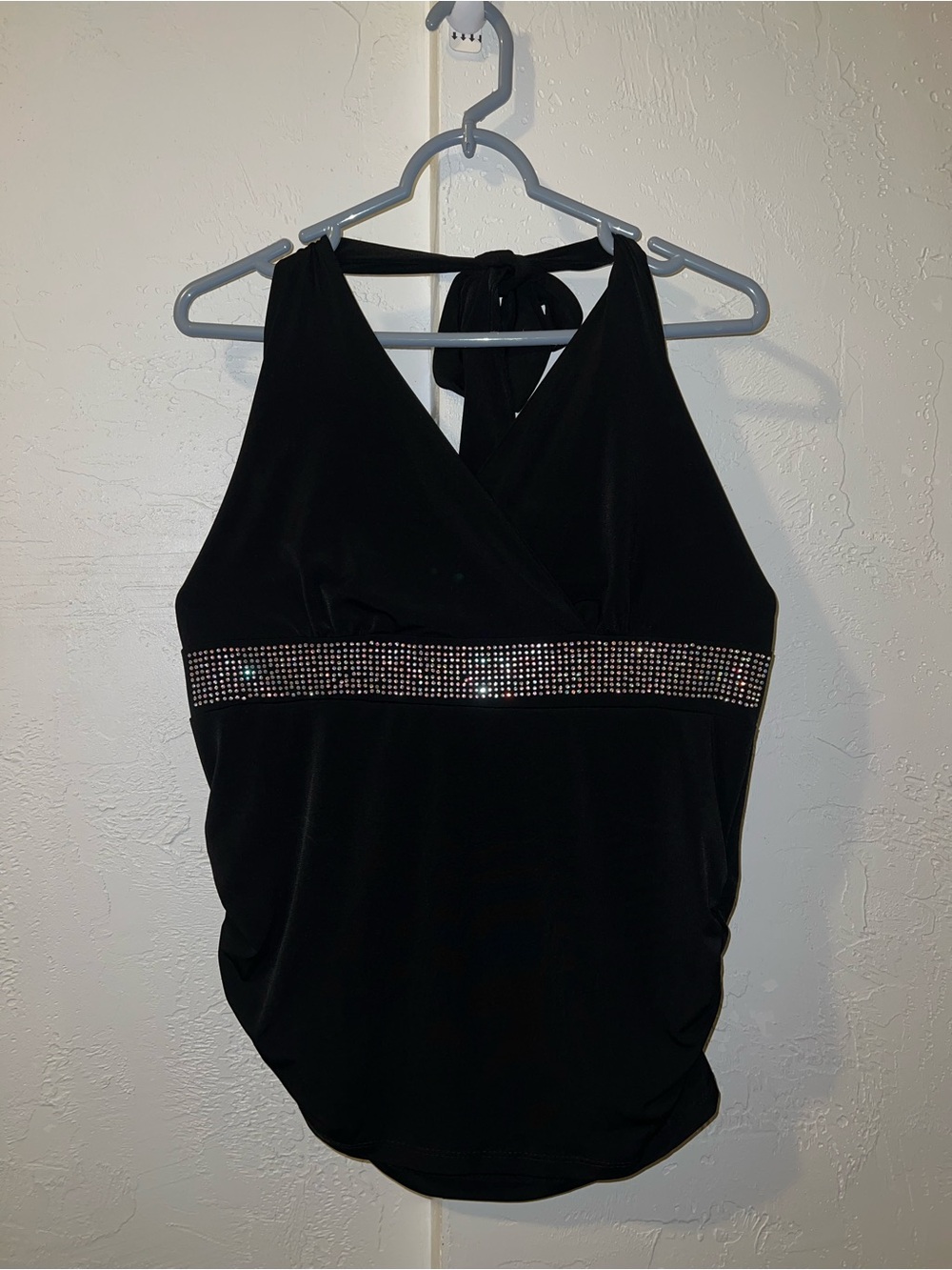 Vintage Y2K Rhinestone Cinched Side Halter Top